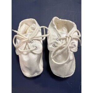 Vintage 1994 Newborn White Satin Boy Booties Baptism Christening Wedding